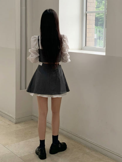 韓国風シャツレイヤードプリーツセットアップ