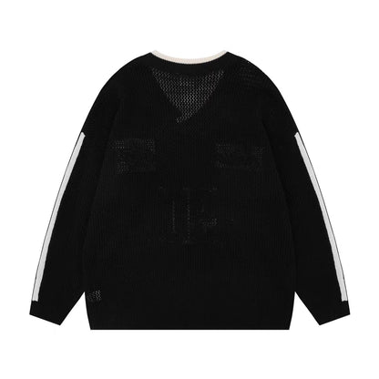 ナンバリングメッシュVネックルーズニット