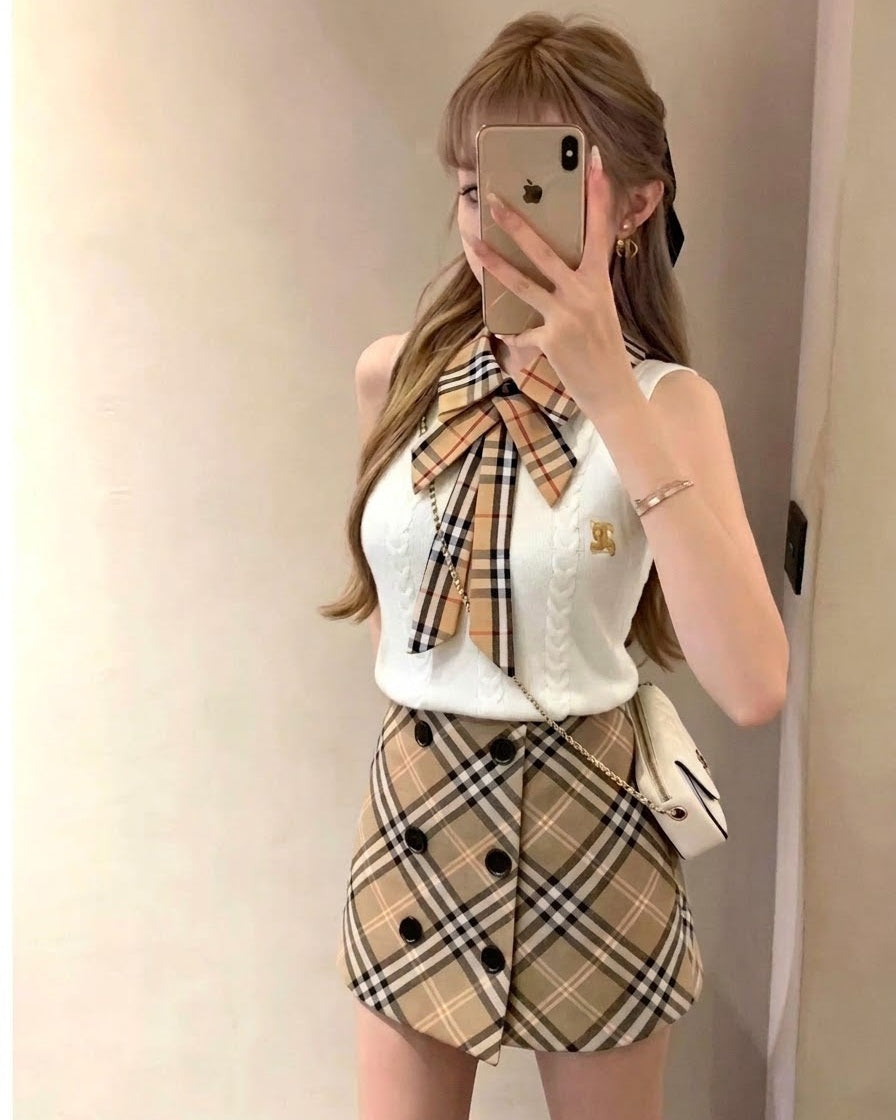 クラシカルチェックノースリーブセットアップ
