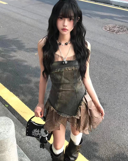 フェアリーコアアシメントリーフリルワンピース