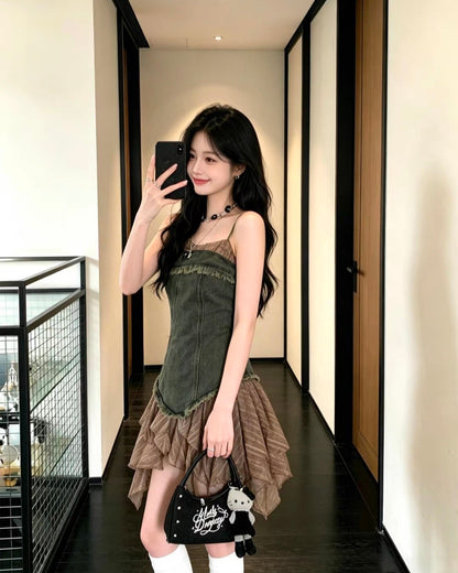 フェアリーコアアシメントリーフリルワンピース