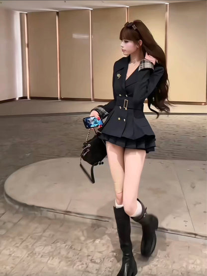 チェックカラーペプラムミニセットアップ