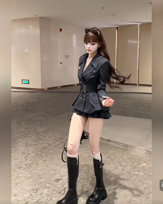 チェックカラーペプラムミニセットアップ