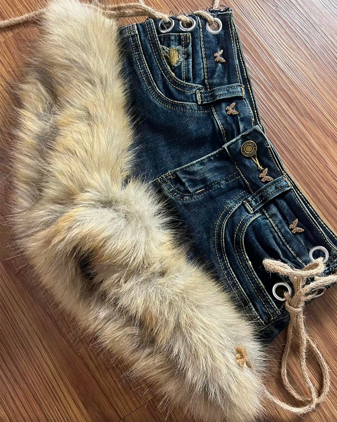 ヴィンテージファートリムデニムショートパンツ