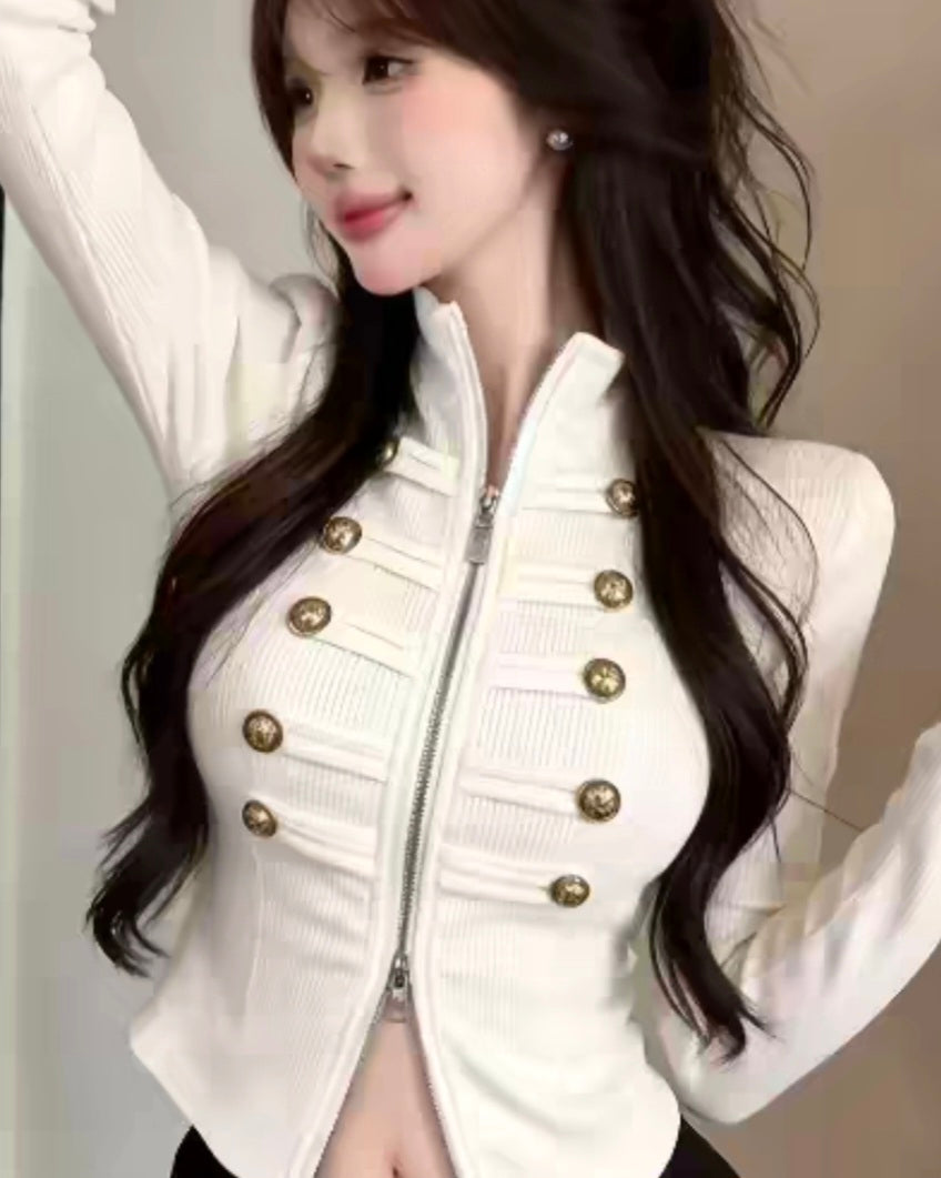 ナポレオンテイストジップアップニット