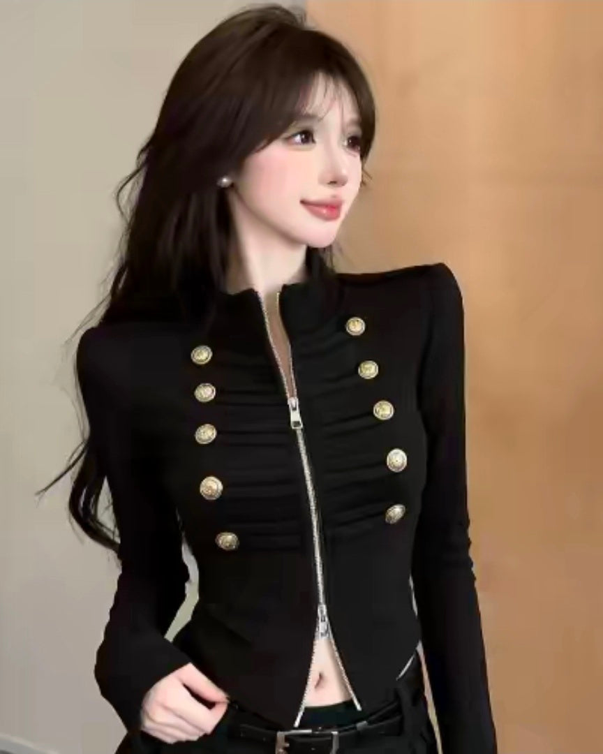 ナポレオンテイストジップアップニット