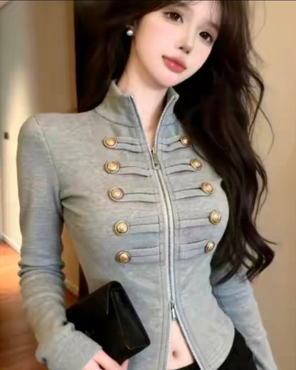 ナポレオンテイストジップアップニット