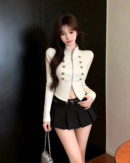 ナポレオンテイストジップアップニット