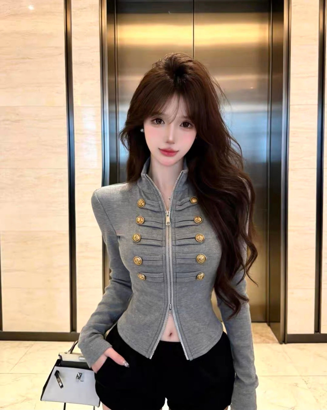ナポレオンテイストジップアップニット