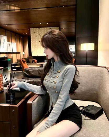 ナポレオンテイストジップアップニット