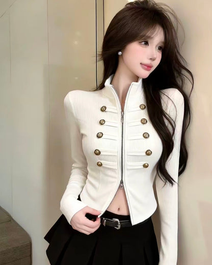 ナポレオンテイストジップアップニット